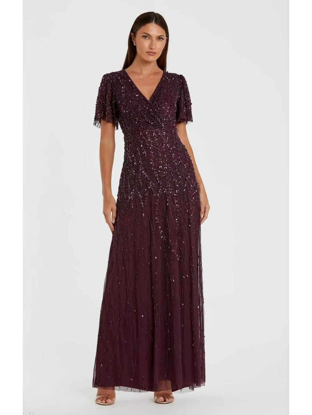 NWT $698 MAC DUGGAL 35109 Embellished Flutter Evening Gown Formal Dress Size 18